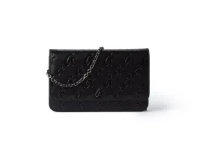 BLACK MONOGRAM WALLET ON CHAIN-GUNMETAL