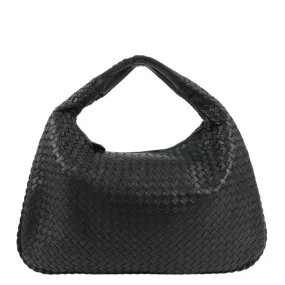 BOTTEGA VENETA Hobo Intrecciato Leather Shoulder Bag Black 115654