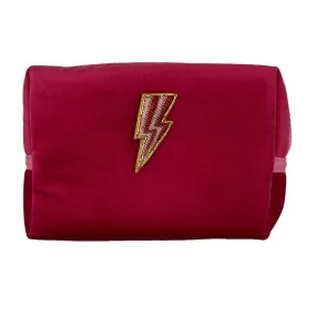 Bright pink make-up bag & lightning bolt - recycled velvet