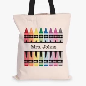 Crayons Personalized Teacher Black Handle Tote Bag  | Custom Teacher Gift