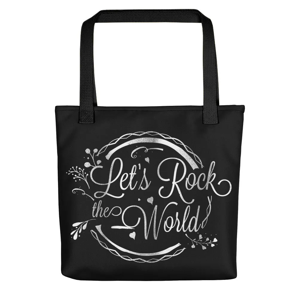 Deviant Sway Let's Rock the World Metallic Tote bag