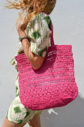 Indi & Cold Pink Fluorescent Raffia Bag