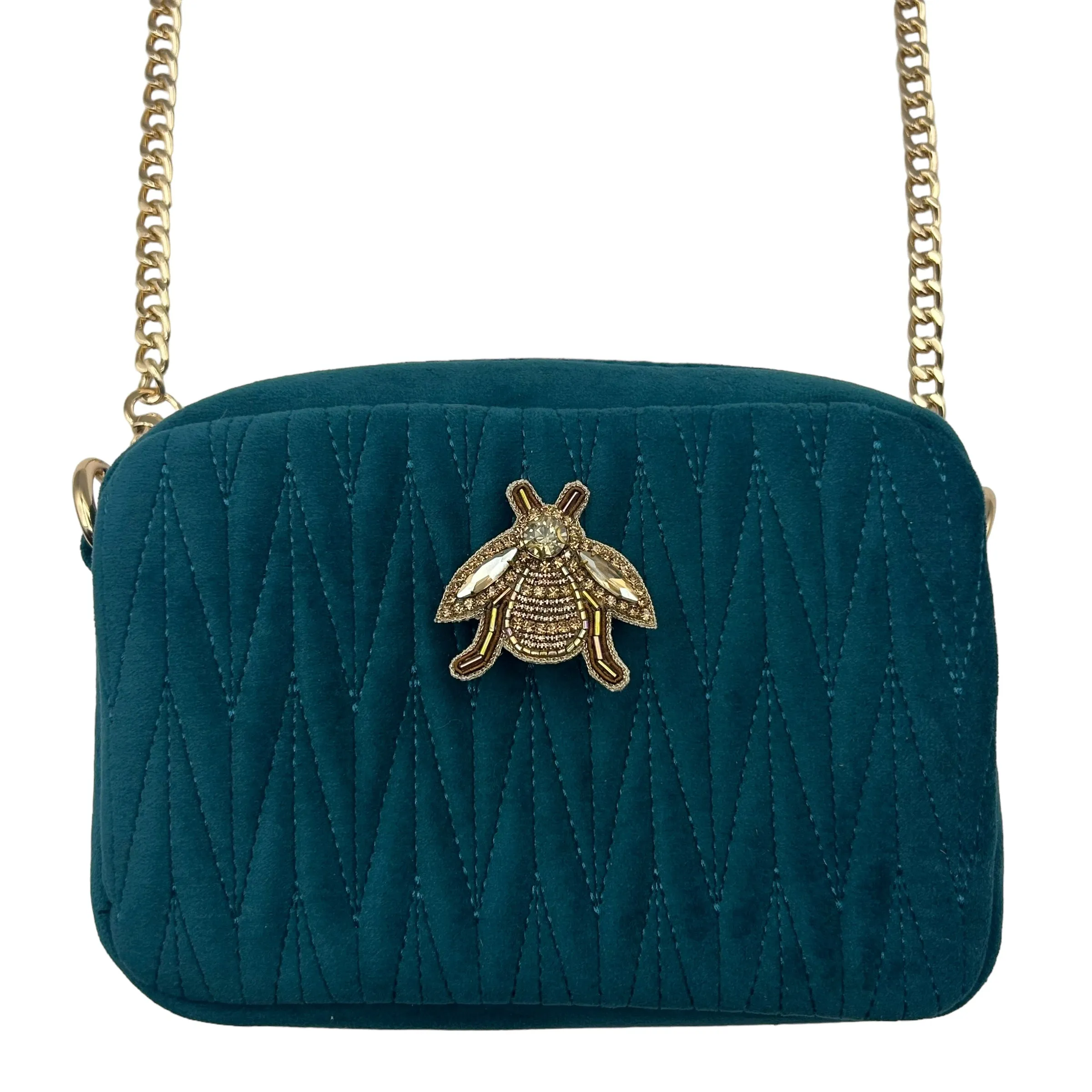 Velvet Rivington handbag in teal, recycled velvet